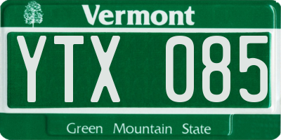 VT license plate YTX085