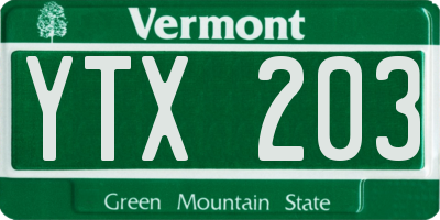 VT license plate YTX203