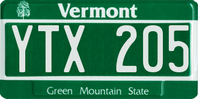 VT license plate YTX205