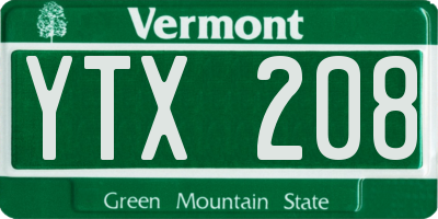 VT license plate YTX208