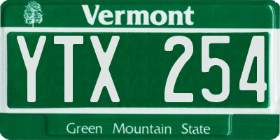 VT license plate YTX254