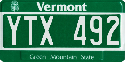 VT license plate YTX492