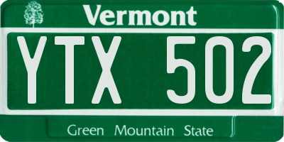 VT license plate YTX502