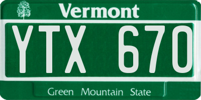 VT license plate YTX670