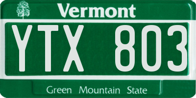 VT license plate YTX803
