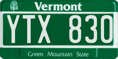 VT license plate YTX830