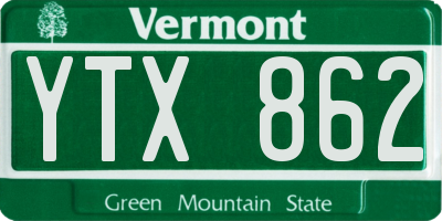 VT license plate YTX862