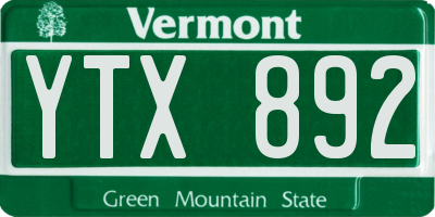 VT license plate YTX892