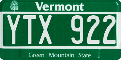 VT license plate YTX922