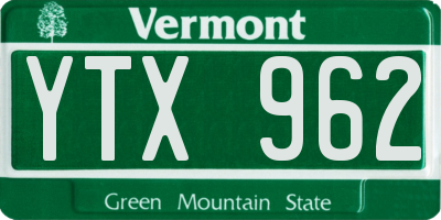 VT license plate YTX962