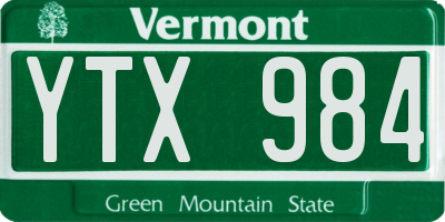 VT license plate YTX984