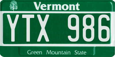 VT license plate YTX986