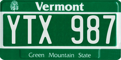 VT license plate YTX987