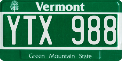 VT license plate YTX988
