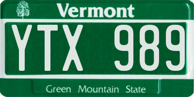VT license plate YTX989