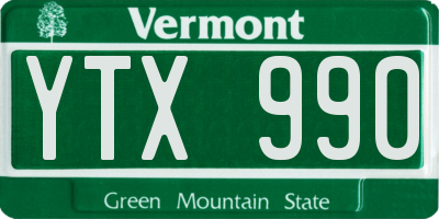 VT license plate YTX990