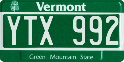 VT license plate YTX992
