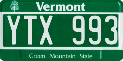 VT license plate YTX993