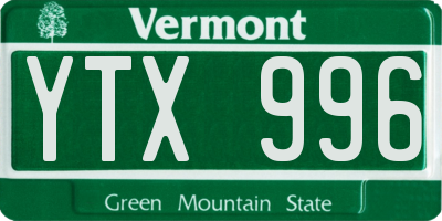 VT license plate YTX996