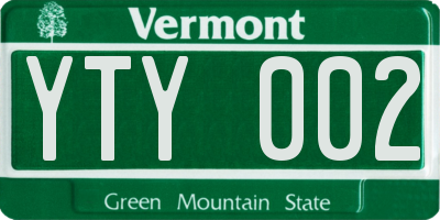 VT license plate YTY002