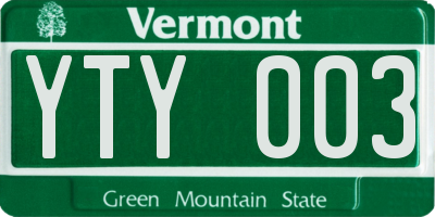 VT license plate YTY003