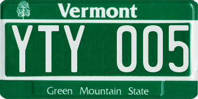 VT license plate YTY005