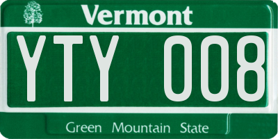 VT license plate YTY008