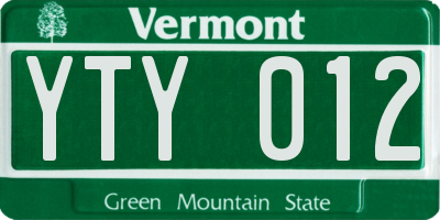 VT license plate YTY012