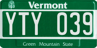 VT license plate YTY039