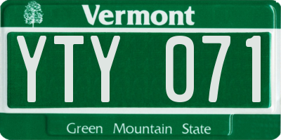 VT license plate YTY071