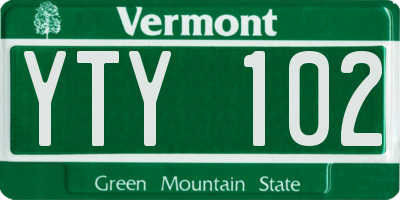 VT license plate YTY102