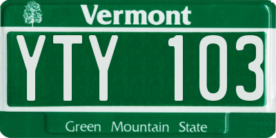 VT license plate YTY103