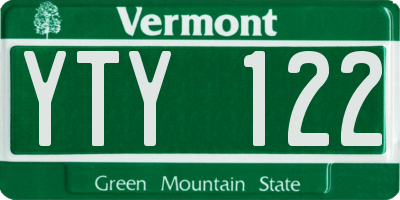 VT license plate YTY122