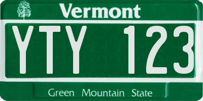 VT license plate YTY123