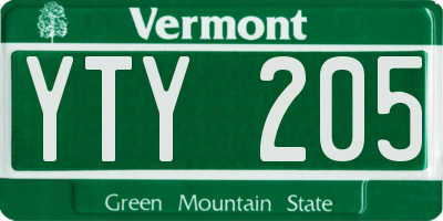 VT license plate YTY205