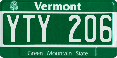 VT license plate YTY206