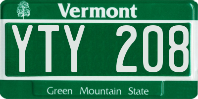 VT license plate YTY208