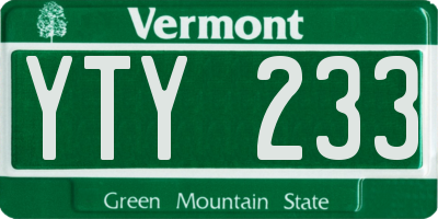 VT license plate YTY233