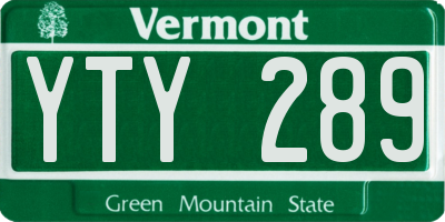 VT license plate YTY289