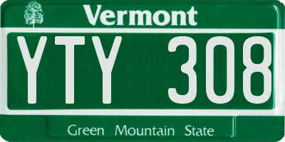 VT license plate YTY308