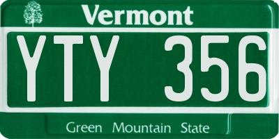 VT license plate YTY356