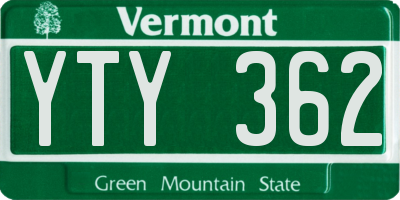 VT license plate YTY362