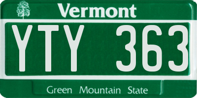 VT license plate YTY363