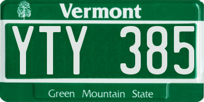 VT license plate YTY385