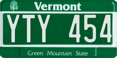 VT license plate YTY454