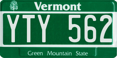 VT license plate YTY562