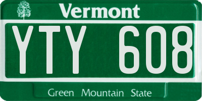 VT license plate YTY608