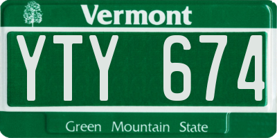 VT license plate YTY674