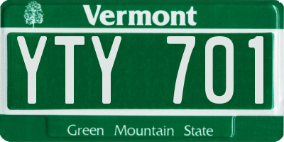 VT license plate YTY701