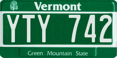 VT license plate YTY742
